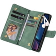 thumbnail image 5 of Wallet Case for iPhone XR, Premium Vintage PU Leather Magnetic Closure Handbag Zipper Pocket Cover Kickstand Card Holder Slots with Wrist Strap TPU Shockproof Flip Case - Dark Green, 5 of 14