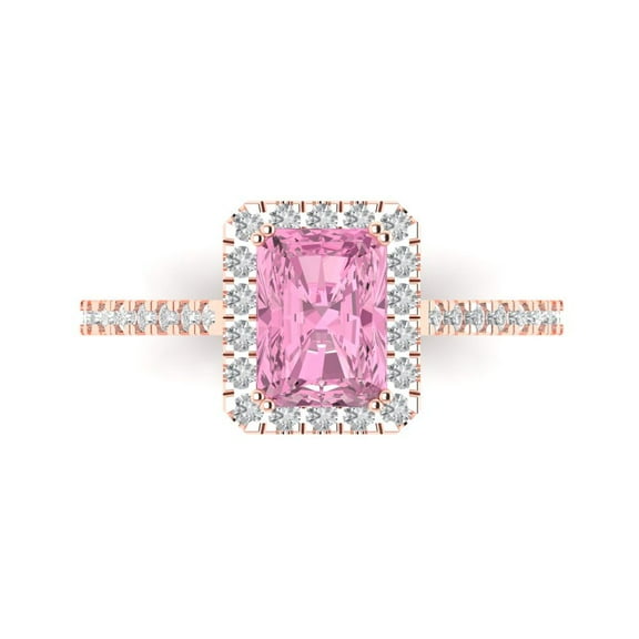 Clara Pucci 14K Rose Gold 1.86ct Pink Solitaire with Accents Ring for Women