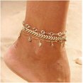 thumbnail image 2 of 3 pulseras de tobillo para mujer, color dorado, ajustable, en capas, para playa, 2 of 5