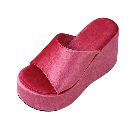 

QYZEU Sandals Women Comfortable Indoor Slipper Fashion Solid Color Suede Open Toe Thick Sole Slope Heel Slippers Causal Breathable Lightweight Sandals Hot Pink 37