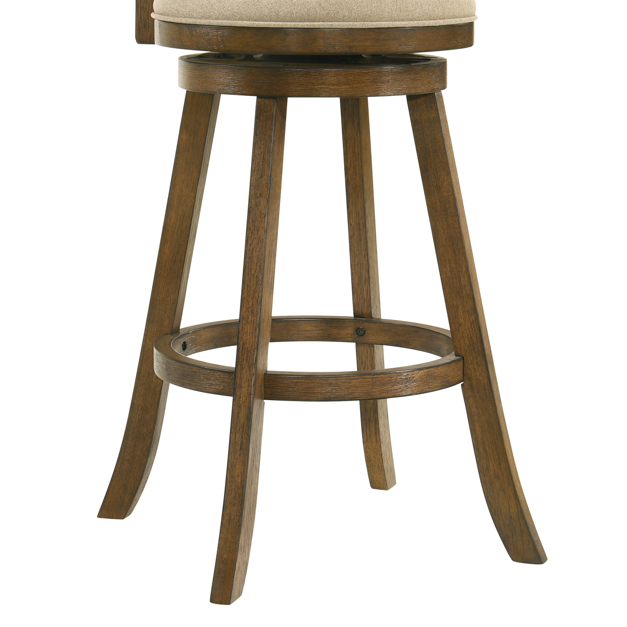 Kodi Modern Farmhouse Swivel Wood Bar Height Kitchen Bar Stool in Sepia Brown Finish with Light Scone Fabric Upholstered Seat - Set of 2