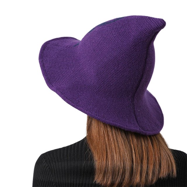 GPOECD Witch Style Wool Knit Bucket Hat For Halloween Party And Daily Sun Purple,One Size