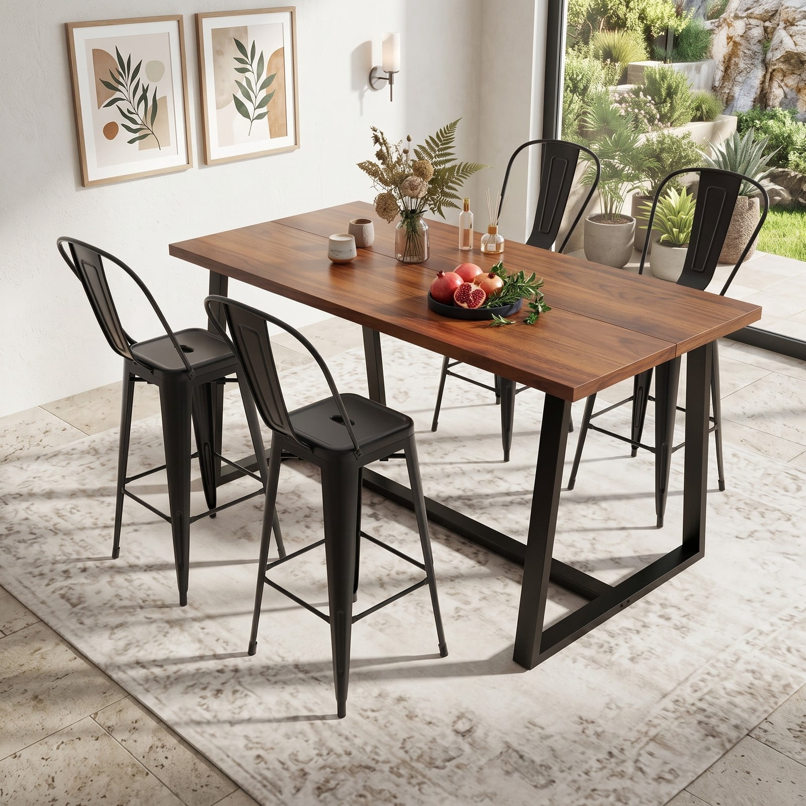 Furnibear Set of 4 Bar Height Stools, Stackable Metal Bar Stools with Removable Backrest, 30 Inch Counter Kitchen Pub Dining Chairs, 330 lbs Capacity, Black
