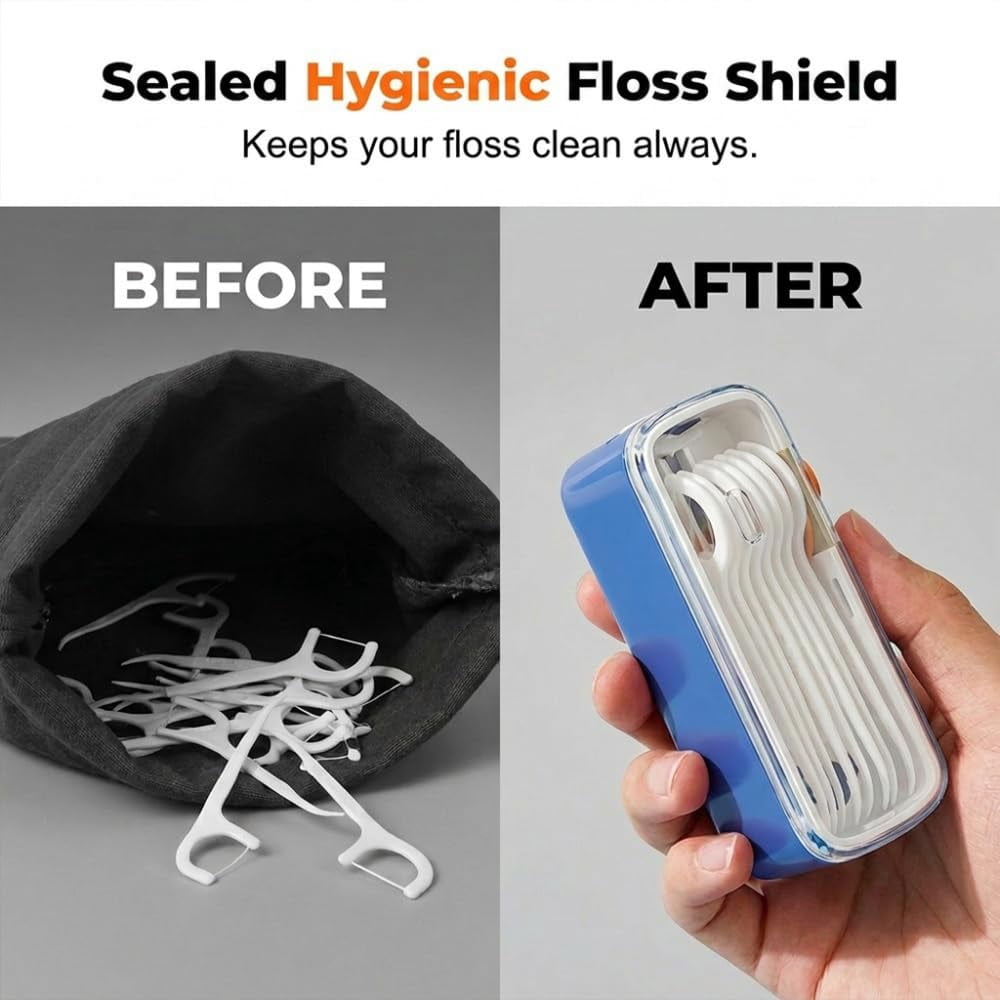 Automatic Pop-up Portable Floss Dispenser with 50 Pcs Dental Floss, 2026 New Travel Floss Picks Dispenser, Refillable Tooth Pick Holder for Home Travelling On-the-Go Oral Care