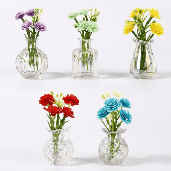 5 Pack Mini 3D Glass Vase Refrigerator Magnets, Small Floral Decor Fridge Magnets, Decorative Magnetic Ornaments for Kitchen, Office, School Locker & Whiteboard Decor