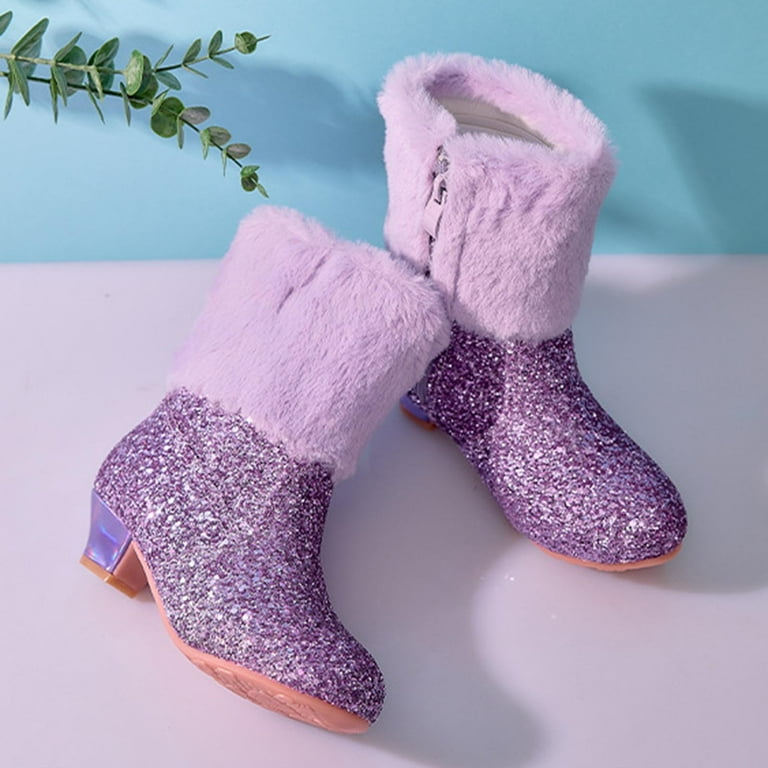 Princess Dress Boots Girls Mid Calf Fuzzy Boots Glitter Sequins Low Heels  Boots Toddler Little Big Kids Rhinestone Party Dance Wedding Boots -  Walmart.com