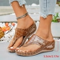 thumbnail image 2 of Flip Flops for Women Nonslip Thick Sole Wedge Sandals Retro Snakeskin Pattern Leather Dressy Summer Beach Vacation Shoes Brown Size 9, 2 of 7