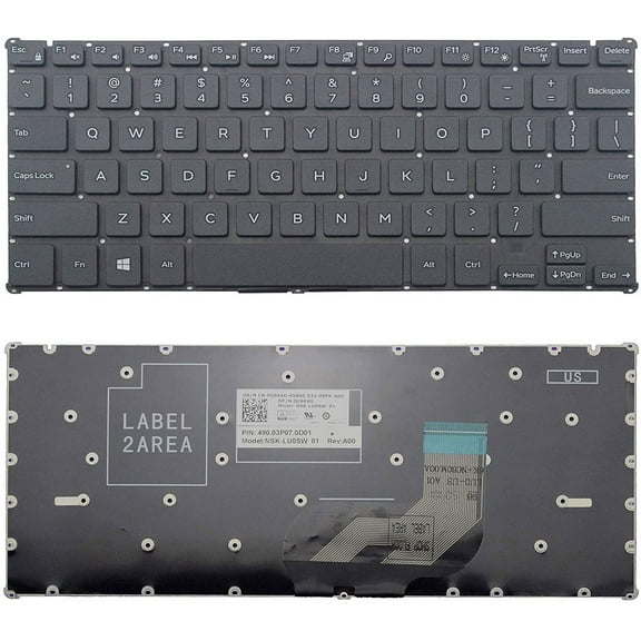 US Black Laptop Keyboard (Without Frame) Replacement for Dell P25T P25T001 P24T P24T001