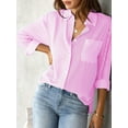 thumbnail image 2 of jinghuiyue Women Button-Down Shirts Striped Long Sleeve Collared Dressy Office Casual Loose Fit Blouse Tops with Pocket XL, 2 of 6