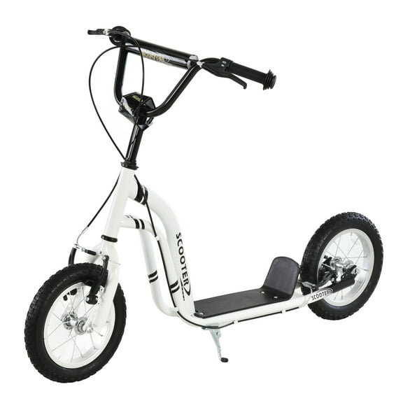 Youth Scooter, 12-Inch Inflatable Wheel, Adjustable Height, Dual Brakes, Ride On Toy for Kids Age 5 , White