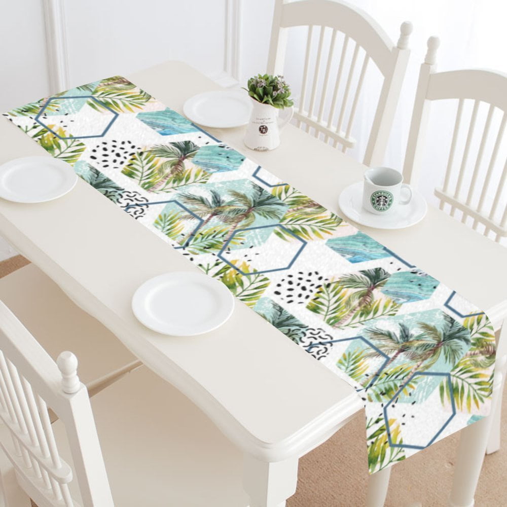MYPOP Tropical Leaves Table Runner Home Decor 14x72 Inch, Palm Tree Table Cloth Runner for