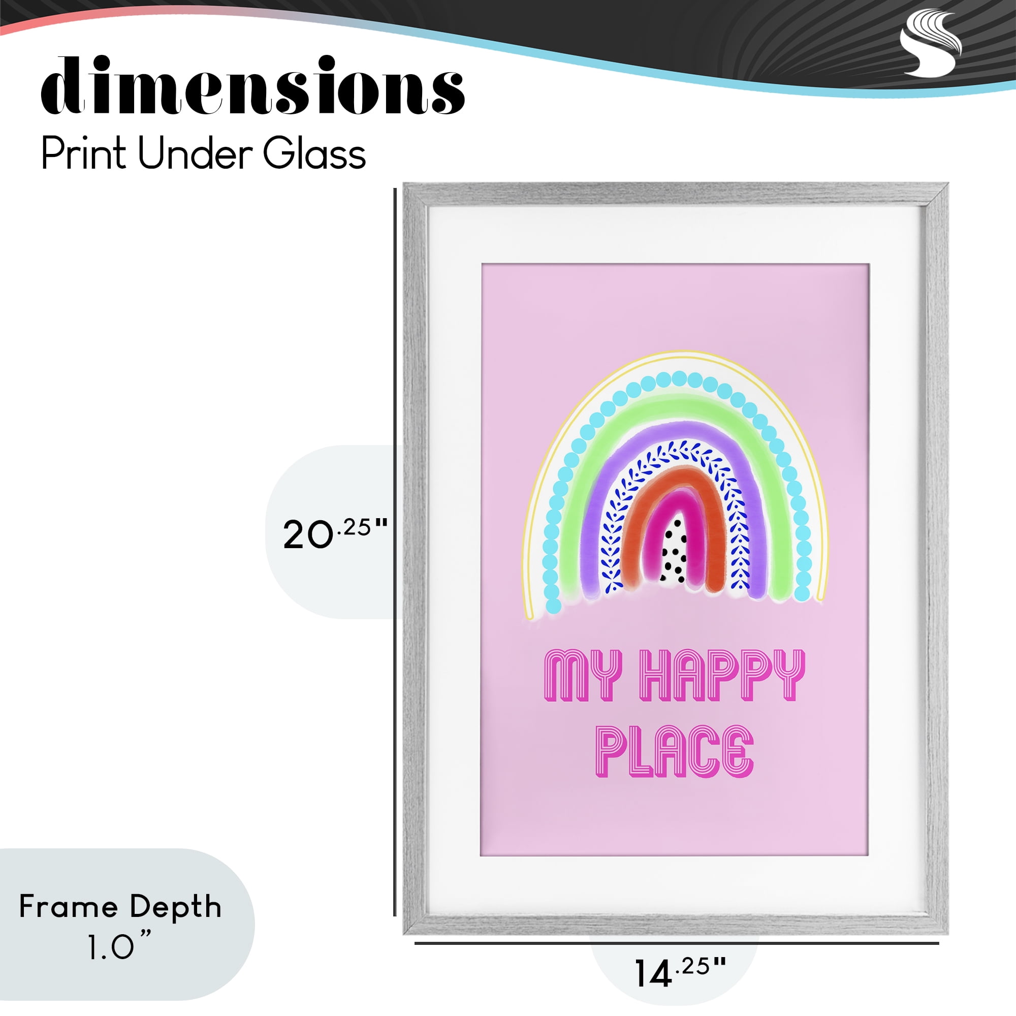 Stupell Industries Happy Place Dotted Rainbow Gray Framed Print Under Glass, design by Pooja Dave