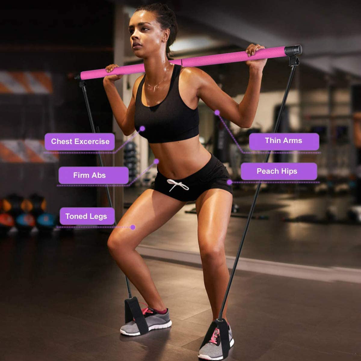  FLEXIES Portable Pilates Bar kit with Free 8-Loop Stretch Band,  Workout Videos & Exercise Manual + Posture Alignment Guide, Meal & Workout  Planner (E-Book)