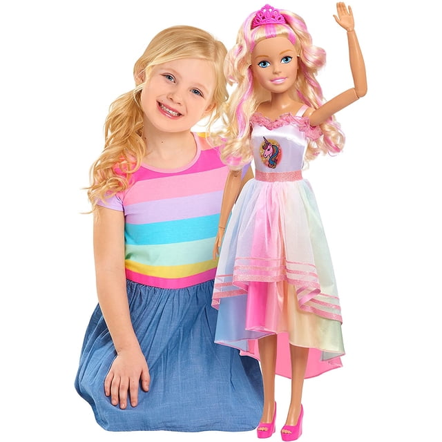 Barbie Gigante Fiesta Unicornio 72cm De Altura Pelo Rubio Barbie Muñeca