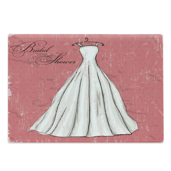 Bridal Shower Cutting Board, Retro Pink Grunge Backdrop Wedding Bride Dress Party Vintage Image, Decorative Tempered Glass Cutting and Serving Board, Large Size, Coral Black and White, by Ambesonne