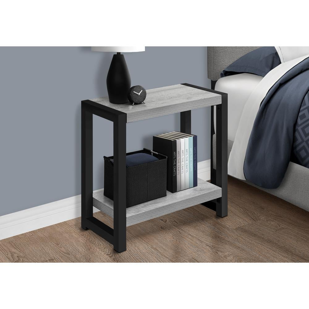 Accent Table Side End Narrow Small 2 Tier Bedroom Metal Grey