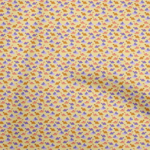 oneOone Velvet Yellow Fabric Colorful Dinosaur Cartoon Craft Projects Decor Fabric Printed By The Yard 58 Inch Wide