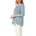 thumbnail image 4 of INSPIRAR CHIC Blusa de Peplum para Mujeres con Manga Corta y Cuello en V, Camisas con Pliegues de Flores, Blusas Casuales, Tops de Encaje M Azul Cielo, 4 of 6