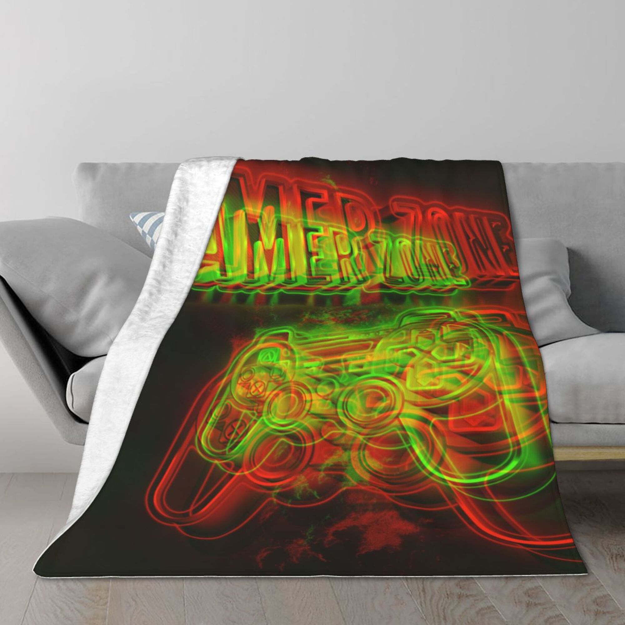 TEQUAN Double Layer Plush Bed Blanket, Red Gamer Zone 3D Game