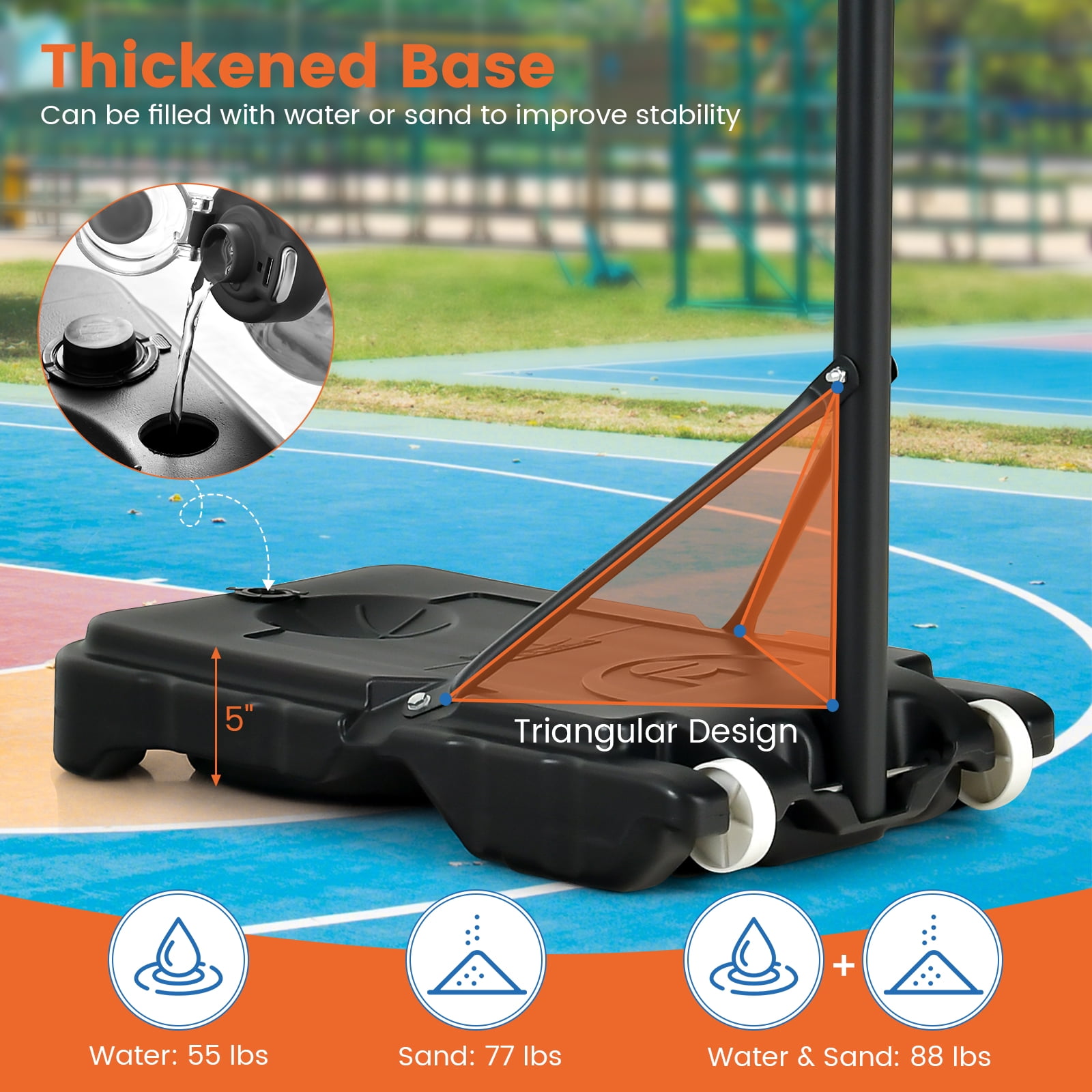 Topbuy Basketball Hoop Portable Basketball Stand with Rolling Wheels 4.3-8.2FT Adjustable Height PE Backboard Fillable Base