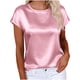 thumbnail image 1 of Camisas de Cuello Redondo de Color Sólido de Manga Corta de las Mujeres, Blusa Casual para el Uso Diario de Primavera Verano, 1 of 8
