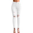 thumbnail image 1 of Jeans Skinny Déchirés Taille Mi-Haute pour Femmes Blanc Petit, 1 of 5