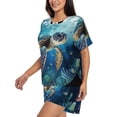 thumbnail image 2 of Bingfone Watercolor Turtle4 Print Pajamas Sets for Women Soft Short-Sleeved Pjs with Lounge Shorts Two Piece Sleepwear, 2 of 8