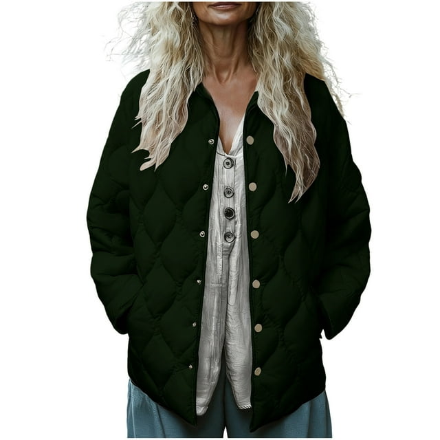 ZVNAΖH Womens Lightweight Quilted Jacket Fall Button Down Diamond Puffer Jackets Winter Warm Padded Coat with Pockets
