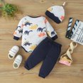 thumbnail image 3 of Newborn Infant Baby Boy Clothes Long Sleeve Dinosaur Print Romper Pants Hat Outfits Set Kaprioy, 3 of 8