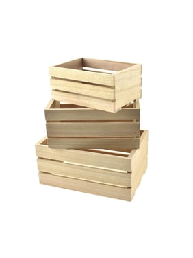 Wood Caddy Crate Set, Natural, Assorted Sizes, 3-Piece