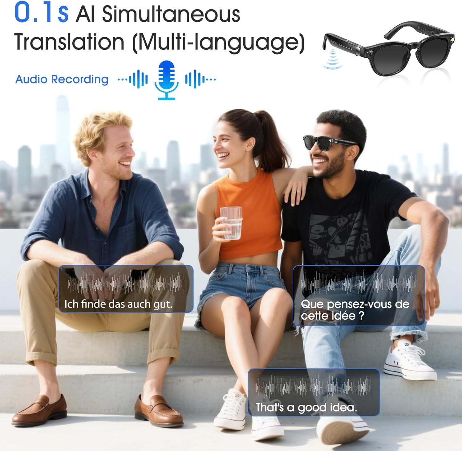 8MP Camera Glasses, AI Smart Sunglasses with Real-Time Translation & Object Analysis | HD 1200P 4K Video Recording for adults