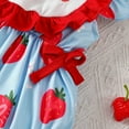 thumbnail image 4 of Krdevn Baby Girls Strawberry Print Romper Ruffle Fly Sleeve Embroidery & Matching Bow Headband Set,3-6 Months, 4 of 5