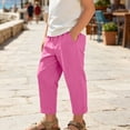 thumbnail image 2 of Lumosvexa Boys Cotton Linen Pants, Breathable Lightweight Loose Fit Spring Summer Daily Pants Hot Pink 4, 2 of 10