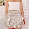 thumbnail image 6 of RUTAYY Women Metallic Skirt Shiny Flared Pleated Skirt Layered Ruffle Hem Mini Skirt Rave Skirt Solid Color Casual Travel Skirts, 6 of 6