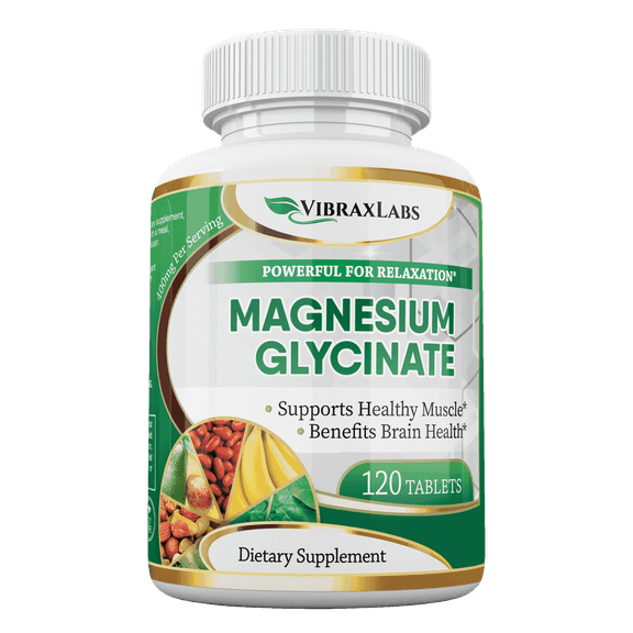 VibraxLabs Magnesium Glycinate Supplement 400mg, 120 Tablets for Muscles and Joints, Mood Support