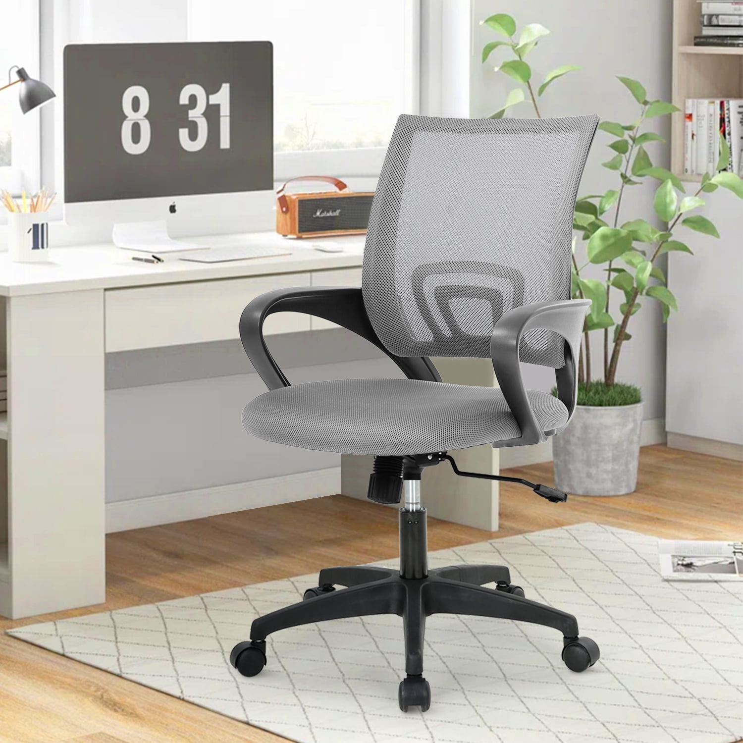 NiamVelo Mesh Office Chair, Mid-Back Home Office Chair Adjustable Ergonomic Desk Chair with Armrest, Rolling Swivel Chair for Adults, Grey