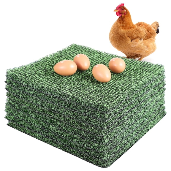 8 Pcs Chicken Nesting Pads, Washable Nesting Box Liners for Chicken Coop, Reusable Plastic Nest Box Pads with 4 Pcs Fake Wooden Eggs, Cuttable Chicken Laying Mats, 12×12×0.8”, Green
