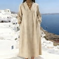 thumbnail image 2 of HAPIMO Women Maxi Dress With V Neck Puff Sleeves Side Pockets For Daily Wear And Vacation Khaki M, 2 of 5