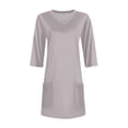thumbnail image 4 of Camiseta holgada de cuello en V y manga 7/8 para mujer: mangas 7/8 de moda, corte relajado, tejido transpirable, 4 of 5