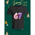 thumbnail image 1 of Fashion Personalized Number 67 Pattern Printed Short Sleeve T-Shirt Creative Dessert Style Number Design Unisex T-Shirt This T-shirt features a unique design with the numbers 6 and 7 styled like deli, 1 of 6
