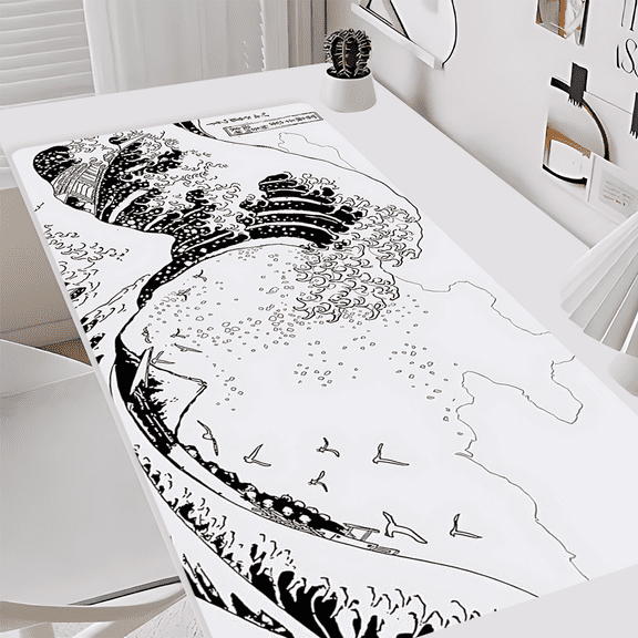 Great Wave off Kanagawa Mouse Pad - Durable Non - slip Desk Mat, Extra - Large Soft & Comfortable Mouse Pad - Ergonomic Stitched Desk Mat Ideal for Esports & Office Use