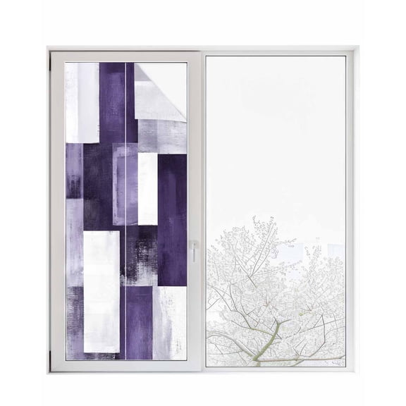 Window Privacy Film Purple Geometric Stained Glass Window Film Decorative Sun Block Window Cover Vintage Oil Painting Contemporary Window Clings Static Adhesive Sticker for Bathroom 29.5"x78.7"