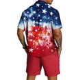 thumbnail image 4 of Mens 4th of July 2 Piece Set Summer Tracksuits 2 Piece Outfits Independence Day Textured Short Sleeve Button Down Shirts and Drawstring Short Sets, 4 of 6
