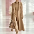 thumbnail image 2 of Leidass Womens Long Overcoat Notched Lapel Self Tie Belt Waist Button Front Long Sleeve Solid Tailored Outerwear With Side Pockets Khaki 2XL, 2 of 6