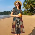 thumbnail image 4 of Fotbe Robe Motif Art Drapeau Américain Cerf Décontractée Mode Femme Manches Courtes Robe Maxi Robe T-Shirt Rayée Longue à Blocs de Couleur, 4 of 6