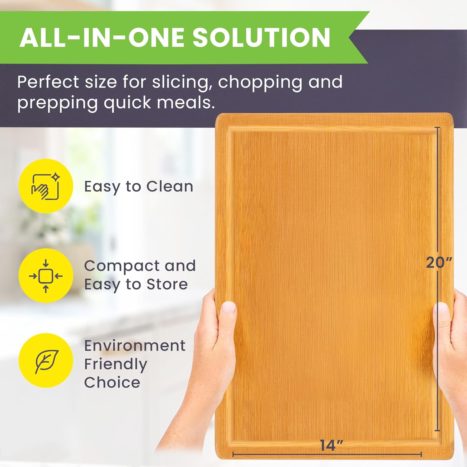 Greener Chef Luxury Bamboo Cutting Board Set of 3, Glue-Free Surface Technology, Extra Spacious XL Wood Kitchen Chopping Boards, Lifetime Replacement
