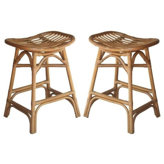 Home Square 24" Rattan Counter Stool in Canary Brown - Set of 2