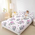 thumbnail image 4 of Homewish Kawaii Elephant Queen Sheet Sets,Cartoon Flower Geart Print Flat Sheet,Pink Whute Gray Queen Fitted Sheet For Girl Kids,Super Cozy Room Decor,4 Pieces, 4 of 7