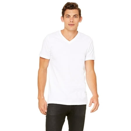 BELLA+CANVAS T-Shirt Jersey à Col en V pour Homme, P, Blanc