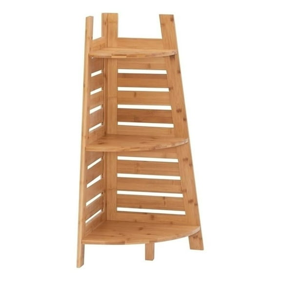Riverbay Furniture Transitional Bamboo Corner Shelf in Natural Brown